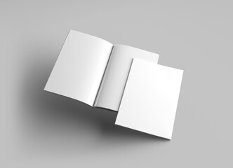 Wall Mural - isolated magazine cover and open magazine mockup on white background with soft shadows. 3d rendering