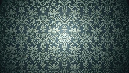 Wall Mural - Dark, mysterious tones with intricate, curved lines and faded floral motifs in a classic flock wallpaper design , mystery