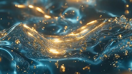 Wall Mural - a blue and gold water with glittery particles floating on top