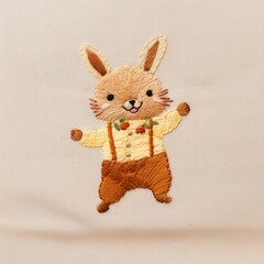 Wall Mural - Rabbit dancing embroidery textile toy.