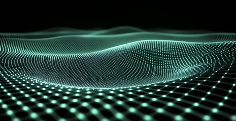 Fototapete - Abstract green digital wave grid pattern.