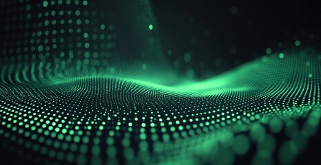 Poster - Abstract green digital wave particle background.