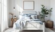 © Awan - Serene Coastal Bedroom Decor: Whitewashed Bed, Light Blue Bedding, and Natural Elements
