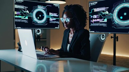 Leinwandbilder - Focused professional analyzes data while working on a laptop in a modern office setting