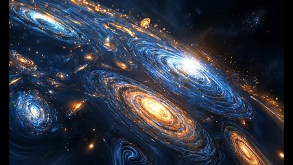 Wall Mural - Stunning cosmic swirl of galaxies and nebulae in vibrant blue and orange hues.