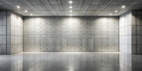 Poster - Empty Modern Concrete Room with Recessed Lighting and Polished Floor