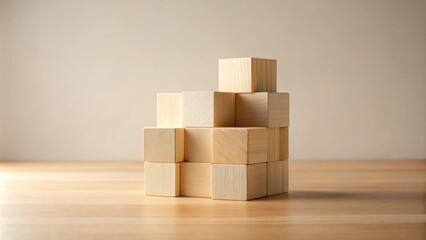 Aufkleber - Wooden blocks stacked on a table, a concept of growth and building