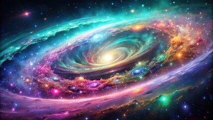 Wall Mural - cosmic spiral galaxy a celestial tapestry of vibrant hues and star clusters