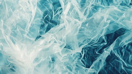 Wall Mural - crumpled transparent plastic forms a captivating pattern, showcasing soft blue tones that create dep