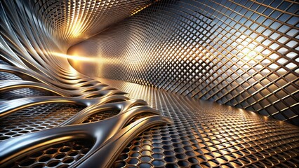 Aufkleber - Abstract Metallic Tunnel Design with Dynamic Curves and Grid Patterns
