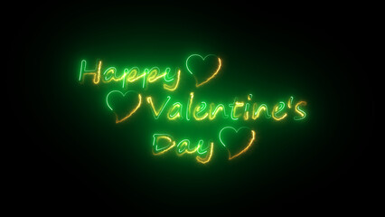 glowing neon text valentines day background. happy valentine's day calligraphy text on black backgro