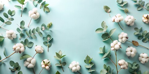 Aufkleber - Elegant Floral Arrangement with Cotton Blooms and Greenery on a Pastel Background