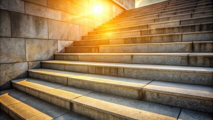 Poster - Ascending Stone Steps Bathed in Golden Sunlight, Architectural Detail of a Modern Staircase