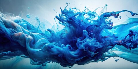Poster - Abstract Swirling Blue Ink in Water, Creating a Dynamic and Artistic Composition