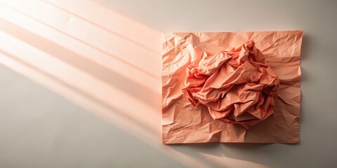 Aufkleber - Sunlit Peach-Colored Crumpled Paper on a Flat Surface
