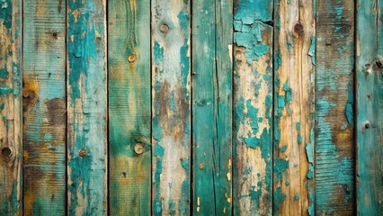 Poster - Rustic Weathered Wooden Planks with Teal and Gold Paint Flakes