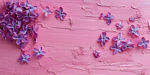 Wall Mural - lilac beautiful fresh flower on a pink wooden background