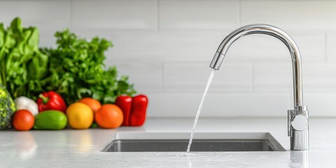 Modern Kitchen Sink with Fresh Vegetables