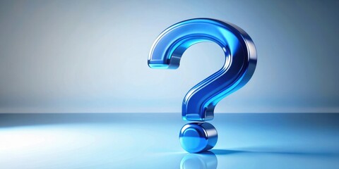 Poster - A Polished Blue Question Mark Reflecting on a Smooth Surface, Symbolizing Inquiry and Uncertainty