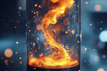 Fototapete - An abstract image of a fiery swirl with glowing, bokeh elements, creating a dynamic, energetic composition with a rich play of colors and textures.
