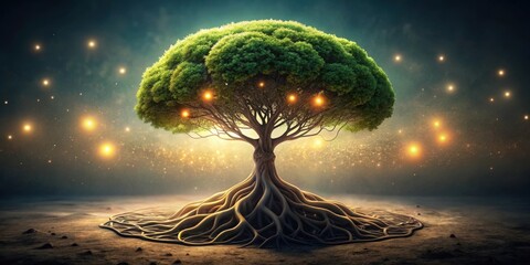 Poster - Enchanted Tree of Life with Glowing Lights and Deep Roots