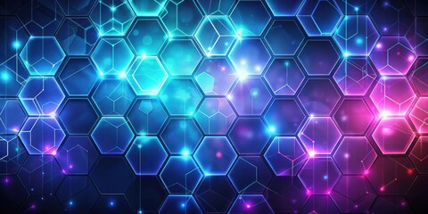 Aufkleber - Abstract Hexagon Network Digital Background with Glowing Lines