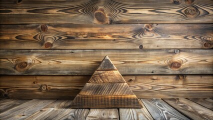 Aufkleber - Rustic Wooden Pyramid Structure Against Weathered Planks Background