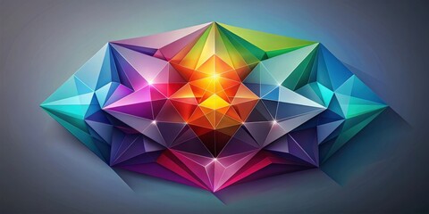 Wall Mural - Abstract Colorful Low-Poly Geometric Shape Design with Vibrant Hues and Glowing Facets