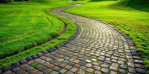 Poster - A Serpentine Cobblestone Path Meandering Through Lush Green Grass