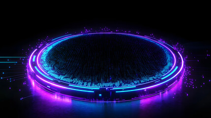 Wall Mural - digital blue and purple tech circle on dark background. science, futuristic digital technologies con
