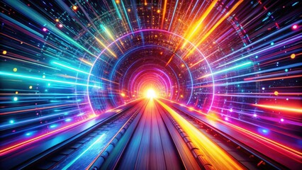 Aufkleber - Vibrant Neon Tunnel of Light and Speed A Futuristic Journey