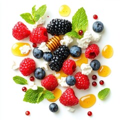 Wall Mural - Mixed organic berries with fresh mint leaves