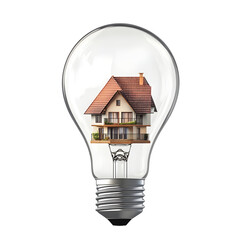 A house design enclosed inside a light bulb, symbolizing innovation and creativity in home design