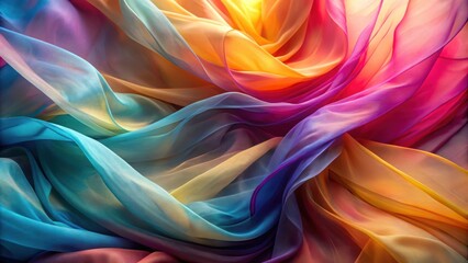 Poster - Abstract Rainbow Fabric Drapery, Shimmering and Flowing in Soft Light