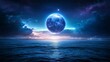 © authapol - A Stunning Celestial Sphere Glowing Tranquilly Above a Serene Ocean at Dusk, Illuminating the Night Sky and Creating a Dreamlike Atmosphere