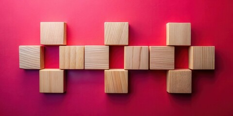 Aufkleber - Wooden Blocks Arranged in a Geometric Pattern on a Vibrant Red Background