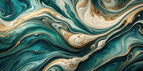 Aufkleber - Abstract Swirling Emerald and Gold Liquid Art Design
