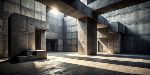 Wall Mural - Sunlit Abstract Concrete Structure with Geometric Forms and Shadows