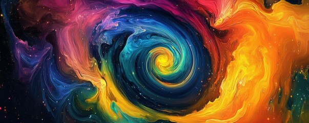 Wall Mural - a swirling galaxy of vibrant colors with glowing stars, cosmic abstract pattern, 4k photo.