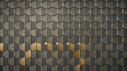Leinwandbilder - Abstract Hexagonal Pattern with Gold Accents Elegant Dark Grey and Gold Geometric Background