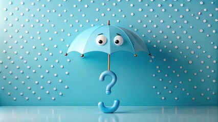 Poster - A curious cartoon umbrella shelters a question mark from a gentle shower of dots