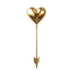 Wall Mural - golden heart arrow symbolizing love and passion isolated on transparent background