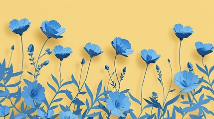 Wall Mural - Blue wildflowers on a yellow background, vector illustration