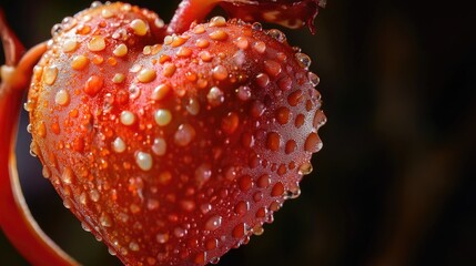 Canvas Print - A close-up shot of a red flower with water droplets glistening on its petals