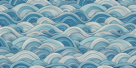 Aufkleber - Seamless Pattern of Abstract Ocean Waves in Shades of Blue