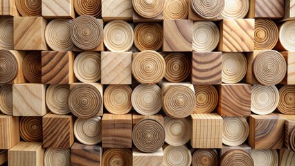 Aufkleber - Wooden Blocks Abstract Texture Background Featuring Circular and Square Shapes in Various Shades of Brown
