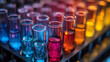 © Hanna - Chemical Laboratory test tubes with bright colored liquid reagents on a bright background