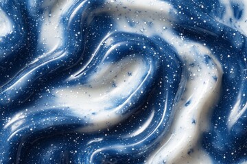 Aufkleber - An abstract depiction of blue and white swirling paint flowing together, creating a mesmerizing and dynamic pattern, symbolizing the fluidity of artistic expression.
