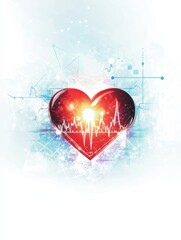 Aufkleber - Glowing red heart pulsating with dynamic cardiogram surrounded by vibrant abstract patterns. Generative AI