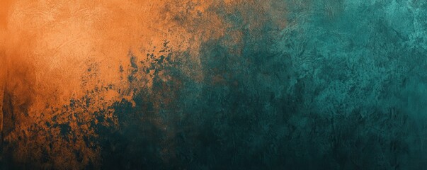 Wall Mural - teal orange black grainy background, abstract color gradient wave shape, noise texture poster header
